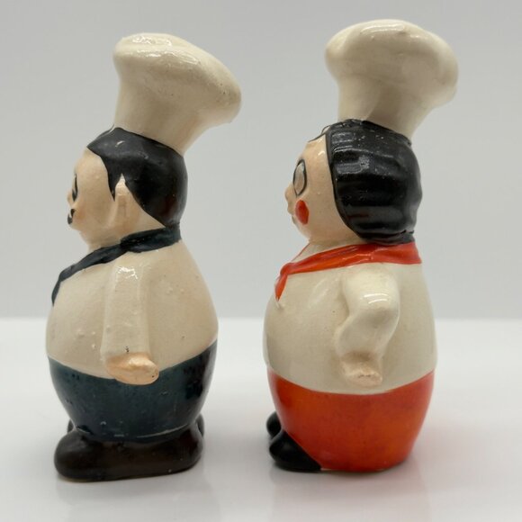 Vintage Ceramic Bug Eyed Mr. & Mrs. Chef 3.5" Salt & Pepper Shakers Japan - Picture 2 of 8